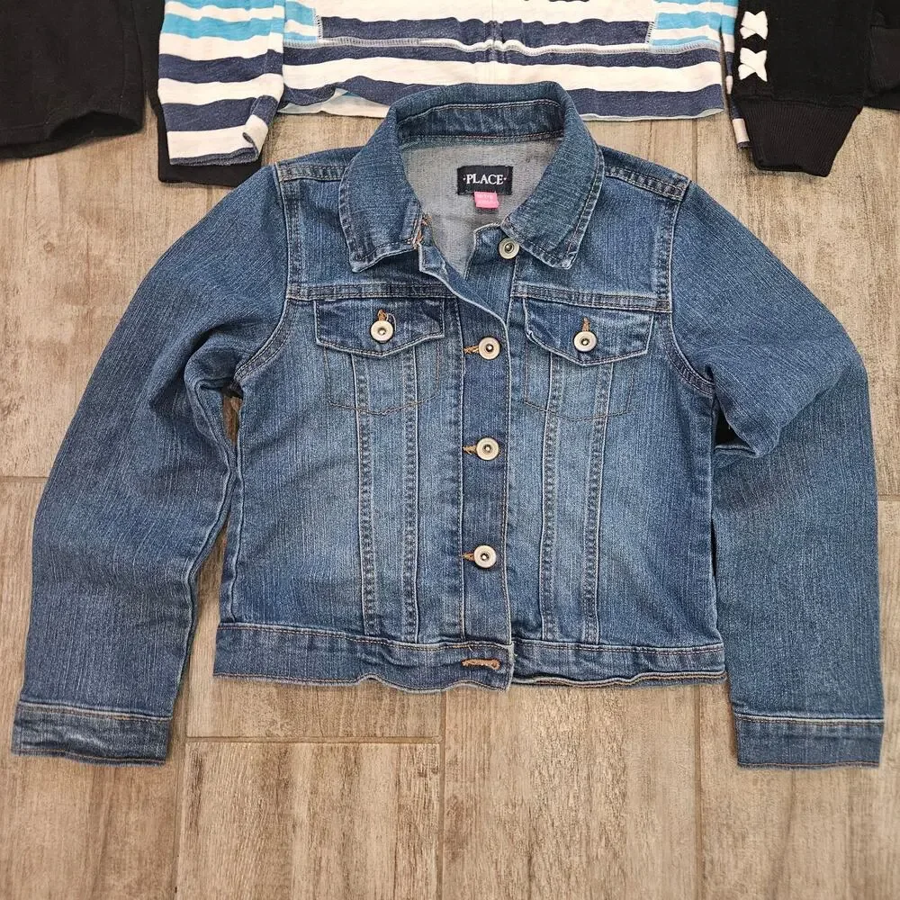 Girls Hoodie & Denim Jacket Lot of 4 Size 7/8 Justice Old Navy‎ Childrens Place